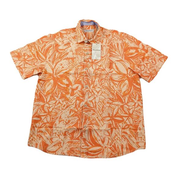 Tommy Bahama Veracruz Cay Camp‎ Shirt Mens Large Parisan Orange $118 - Picture 1 of 7